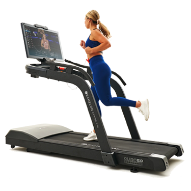 woman running on connected treadmill