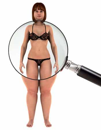 weight loss motivation woman under magnifying glass